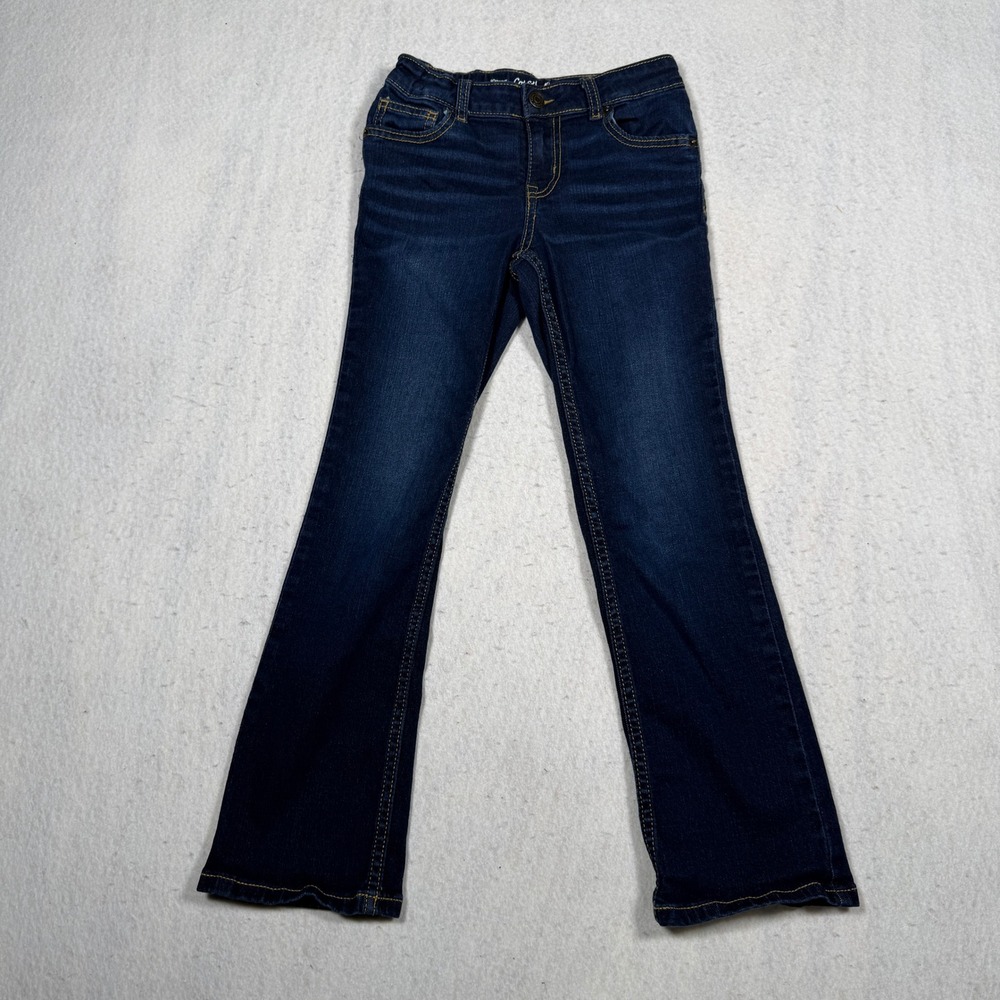 Cat & Jack Girls Size 8 Bootcut Jeans Dark Wash Super Stretch Adjustable Waist